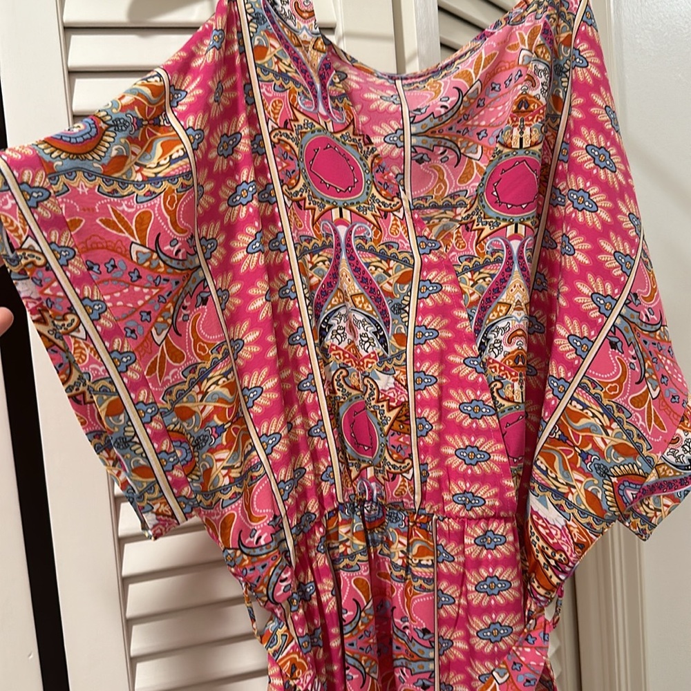 Colorful Print kimono dress with tie belt
